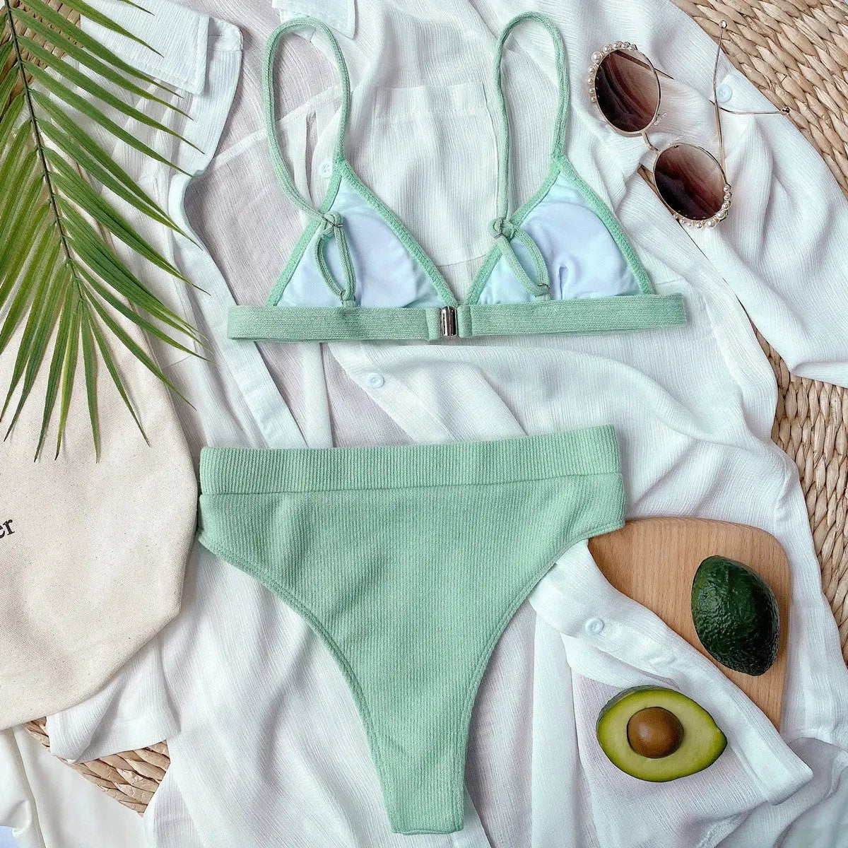 Spaghetti Strap Ribbed Bikini Set by Partner Label