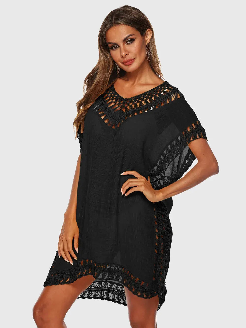 Cutout V-Neck Short Sleeve Cover-Up by Partner Labels