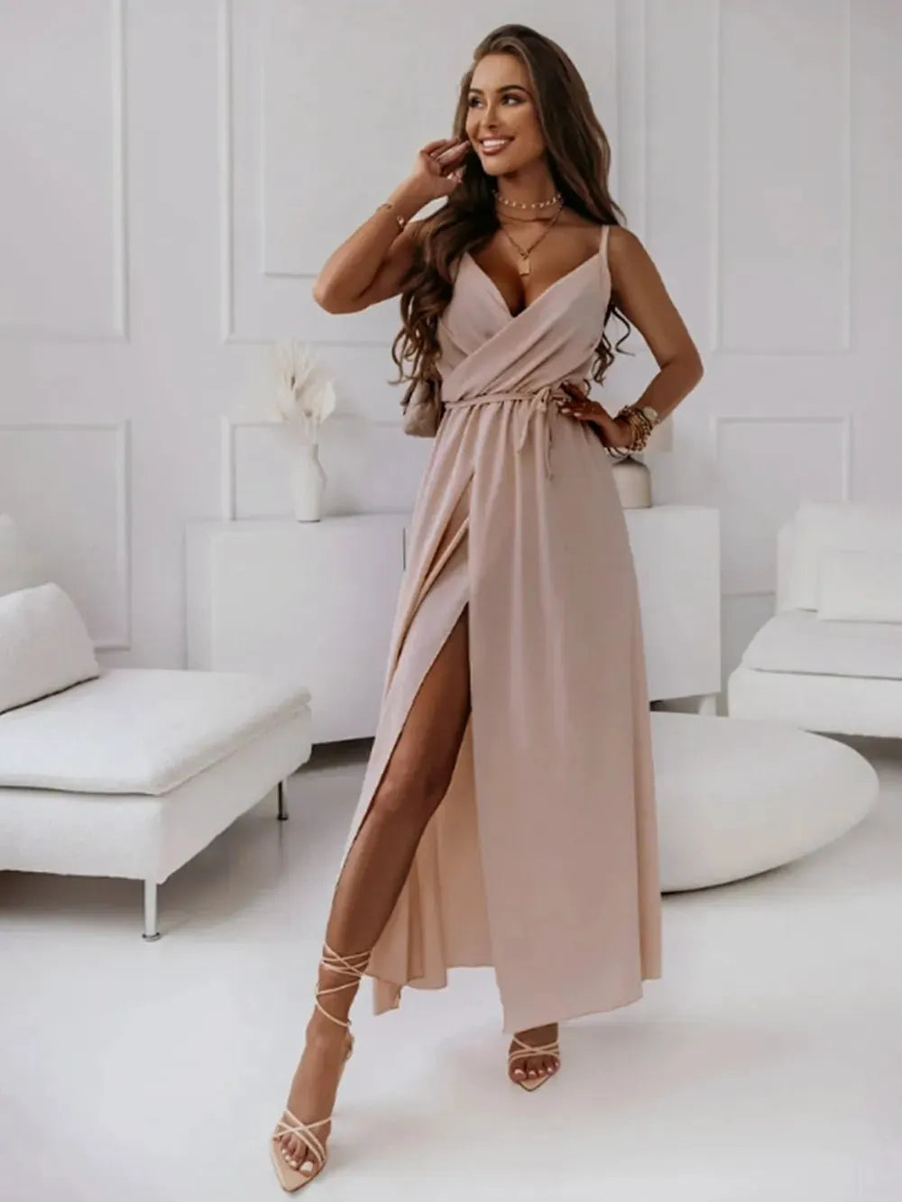 Honey Tied Surplice Sleeveless Midi Cami Dress by Honey