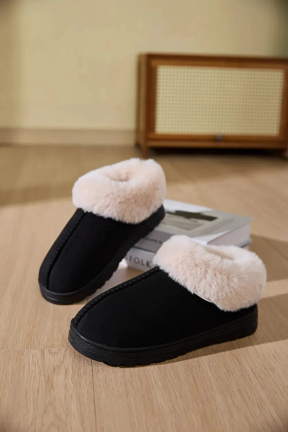 Faux Fur Round Toe Platform Slippers by Partner Label