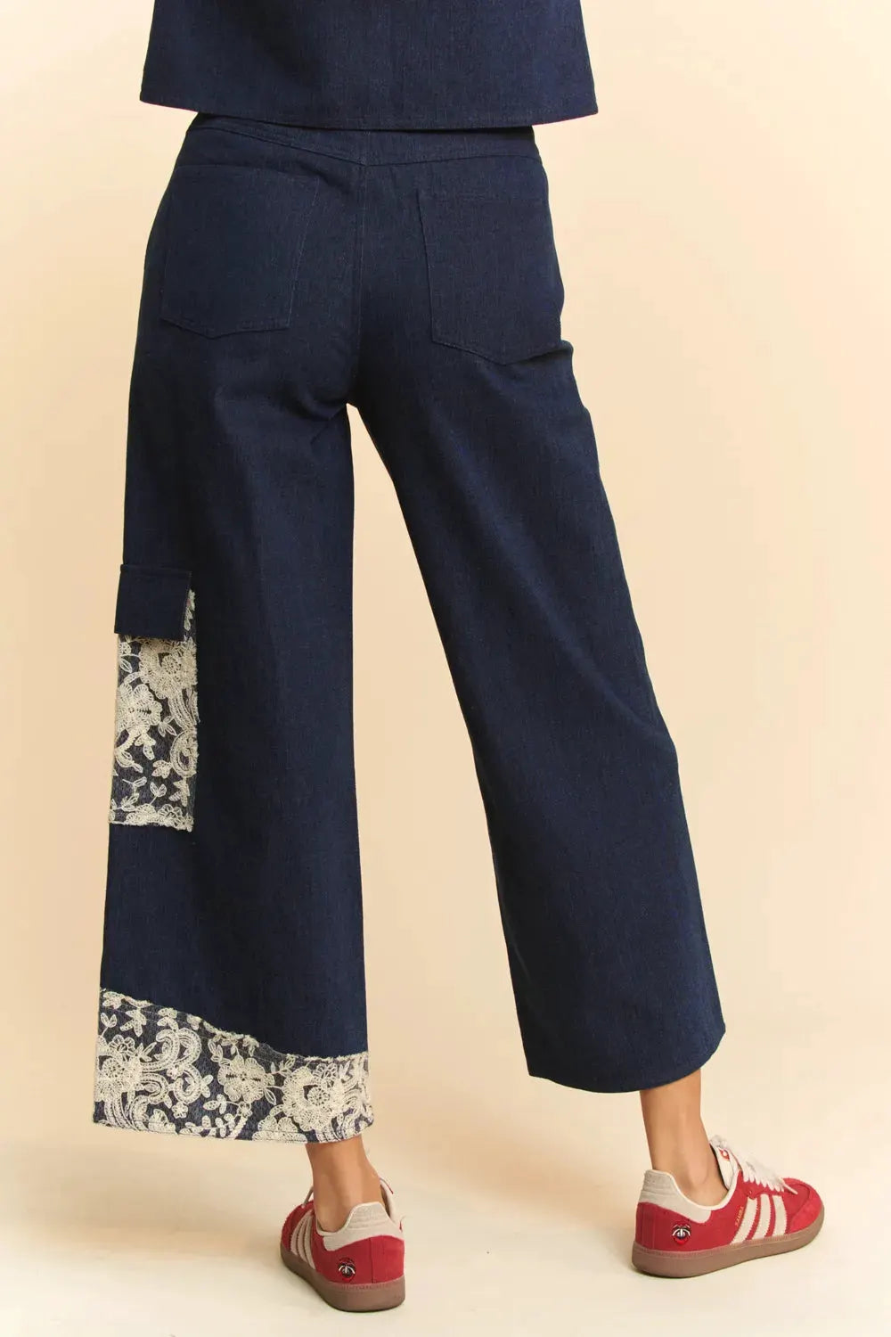 Davi & Dani Lace Applique Wide Leg Jeans by Davi & Dani