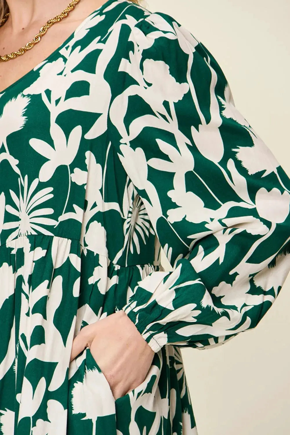 Double Take Full Size Printed Ruffle Hem Dress with Pocket by Double Take