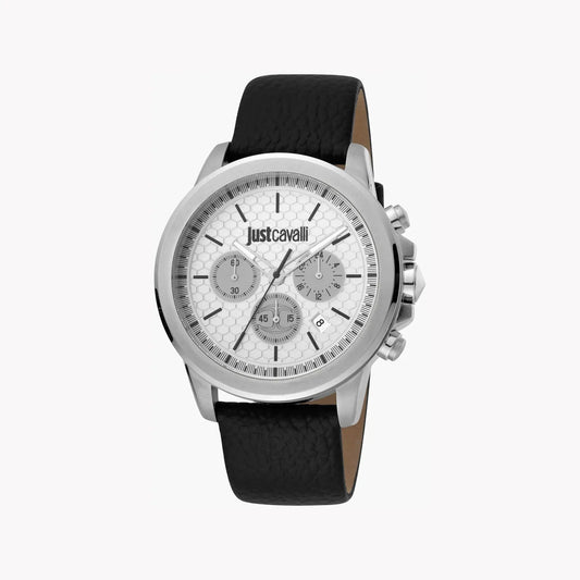 Just Cavalli Men's Black Leather Watch, Silver Dial | Jc1g140l0015 by JUST CAVALLI