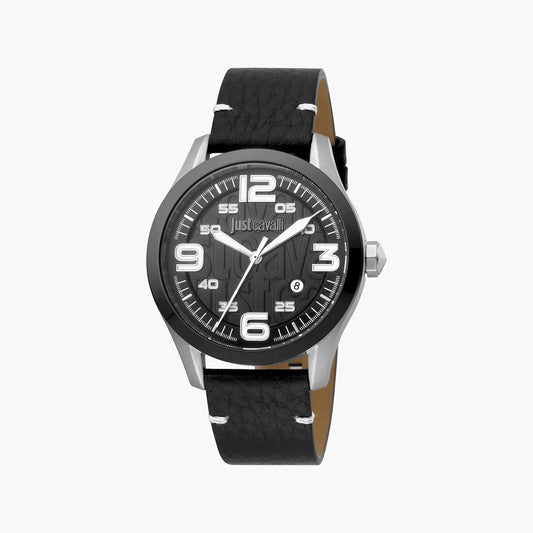 Just Cavalli Men's Black Leather Watch, Silver Case | Jc1g108l0035 by JUST CAVALLI