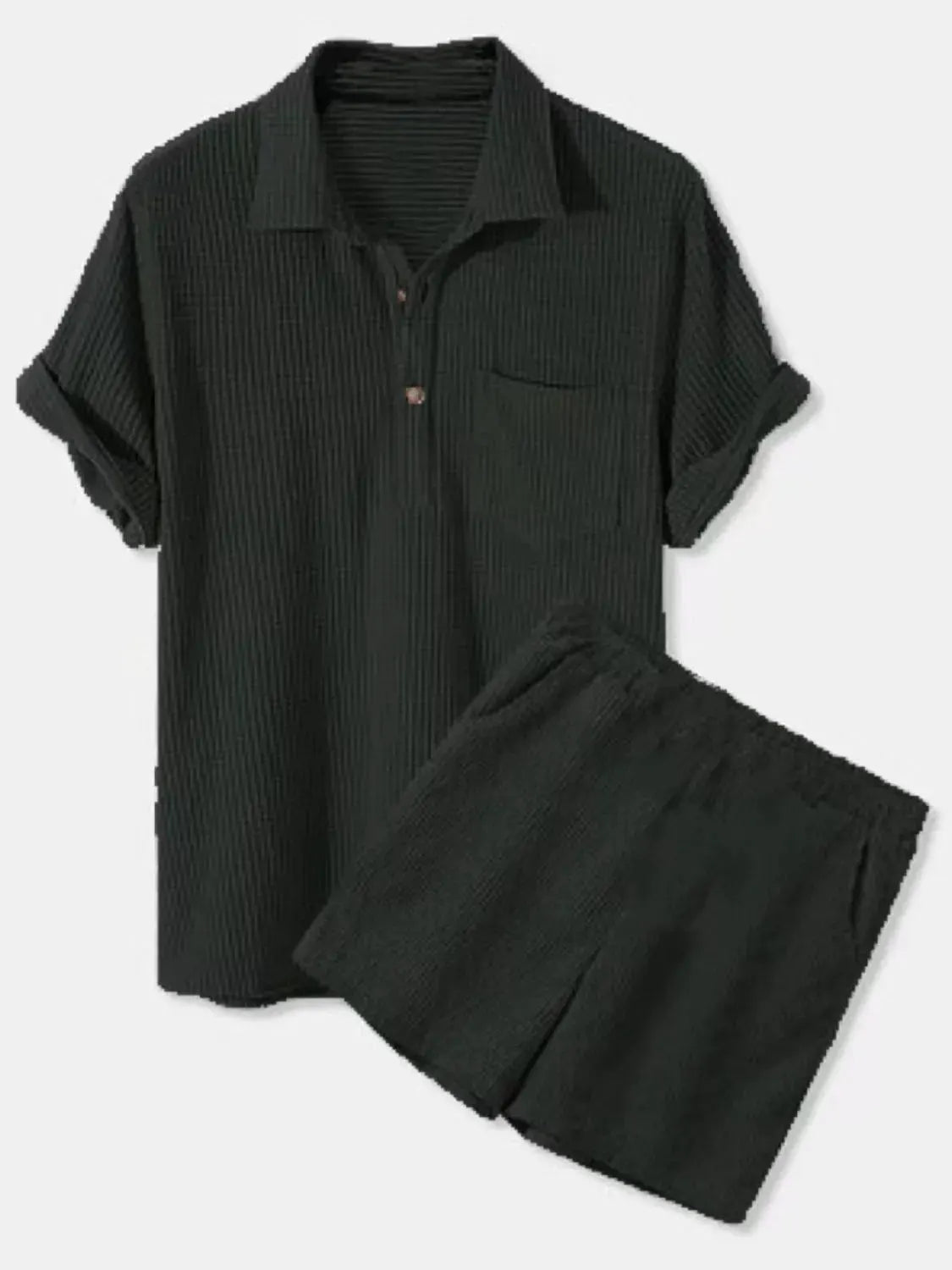 Men's Full Size Button Detail Short Sleeve Top and Shorts Set Plus Size by Trendsi
