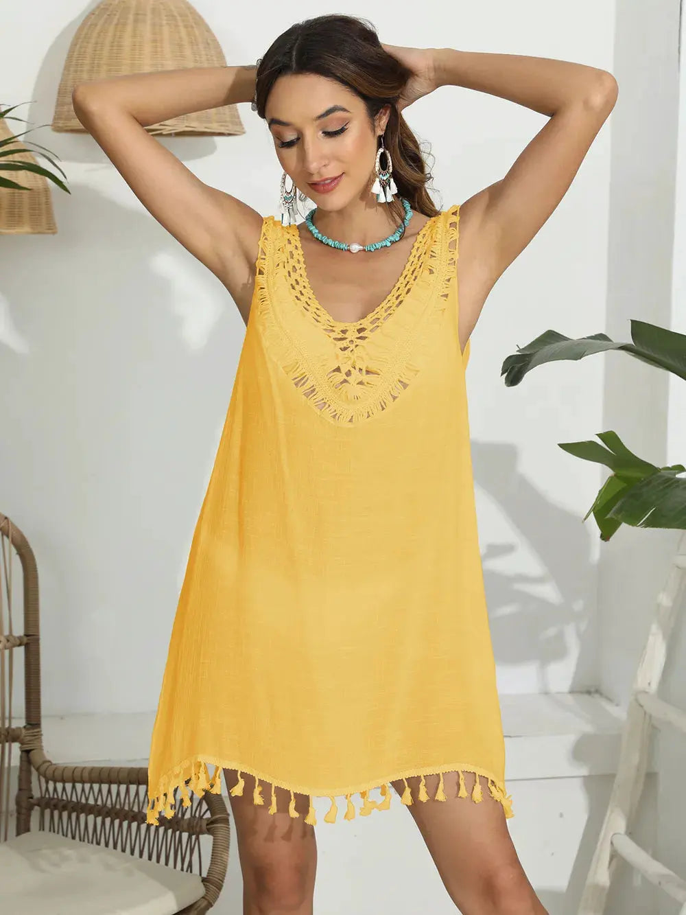 Tassel Scoop Neck Wide Strap Cover-Up by Partner Labels