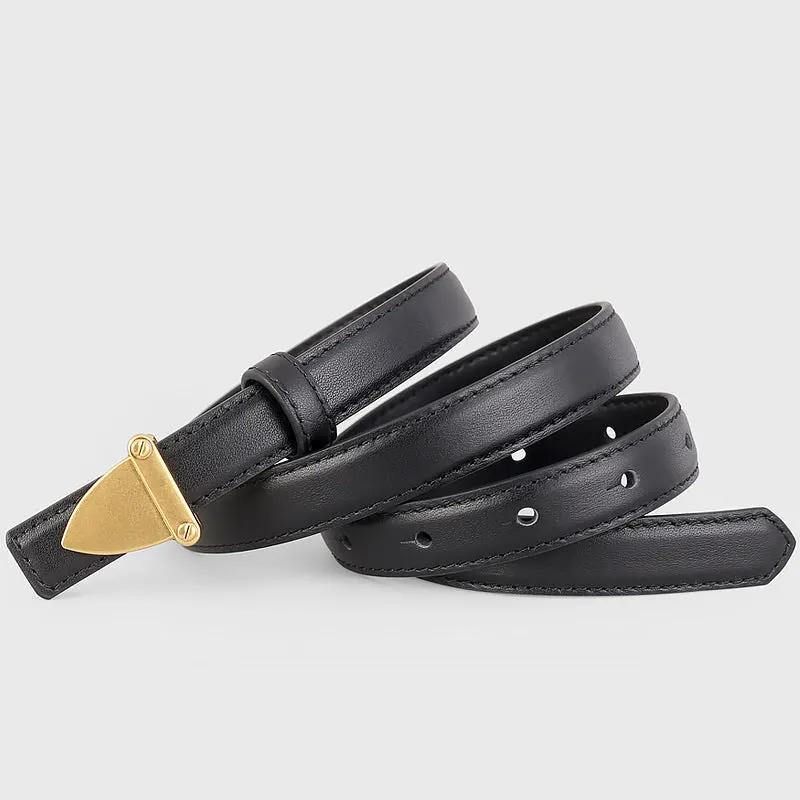 Leather Belt with Golden Buckle by Trendsi