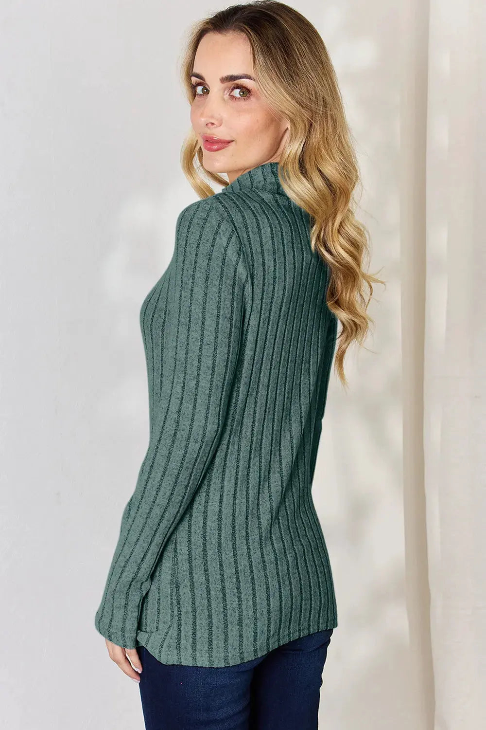 Basic Bae Full Size Ribbed Mock Neck Long Sleeve T-Shirt by Basic Bae