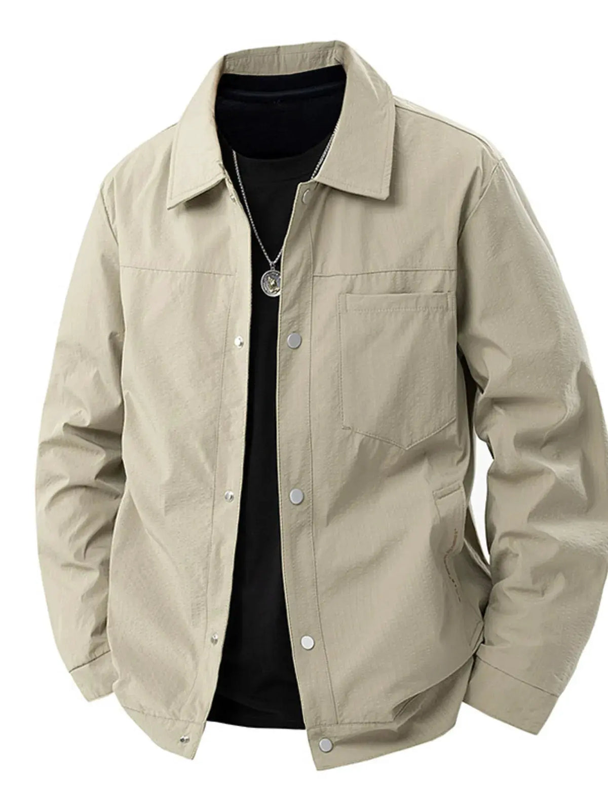 Men's Plus Size Lightweight Snap-Down Jacket by Trendsi