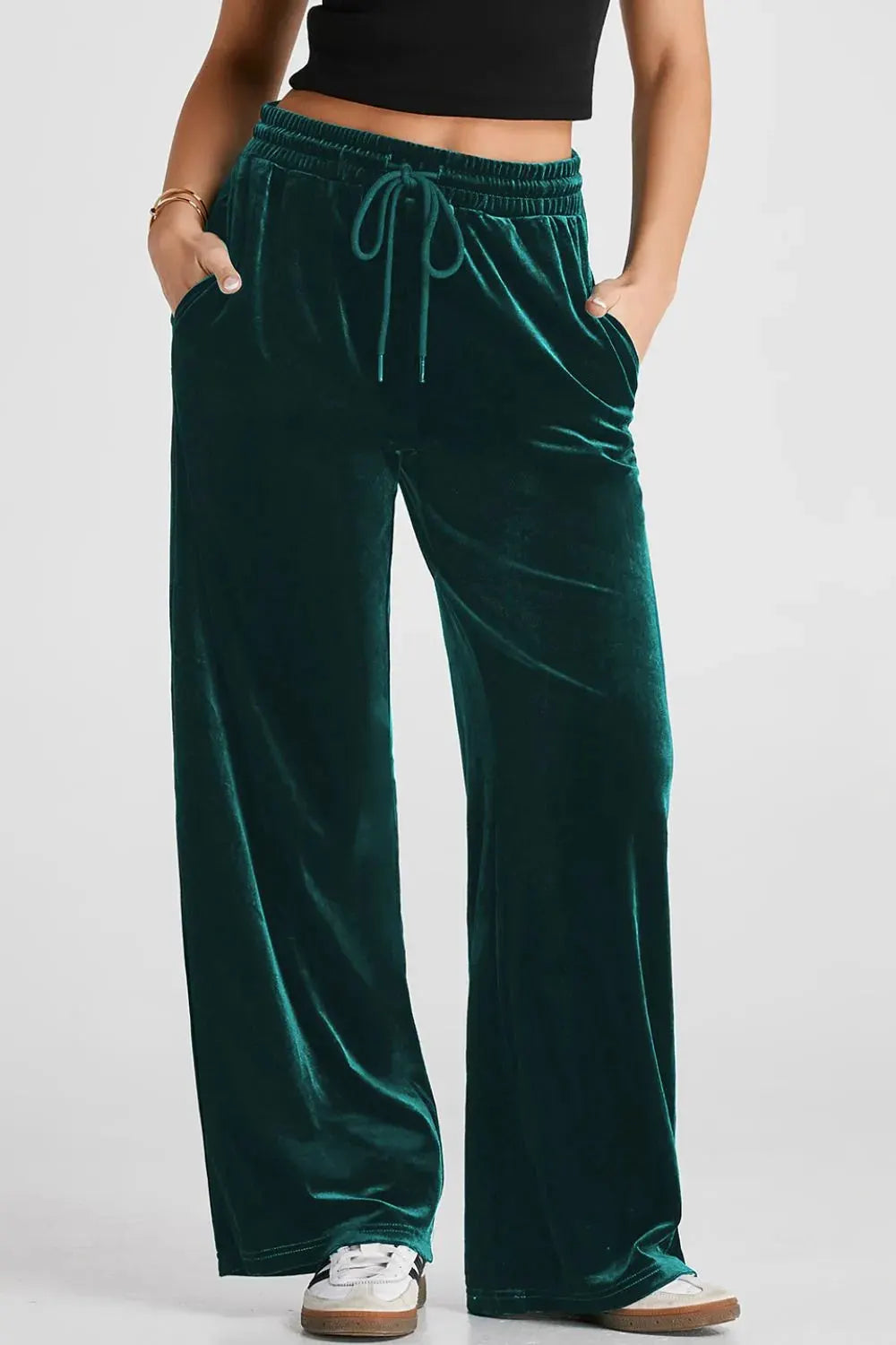 Drawstring Waist Wide Leg Active Pants by Partner Label