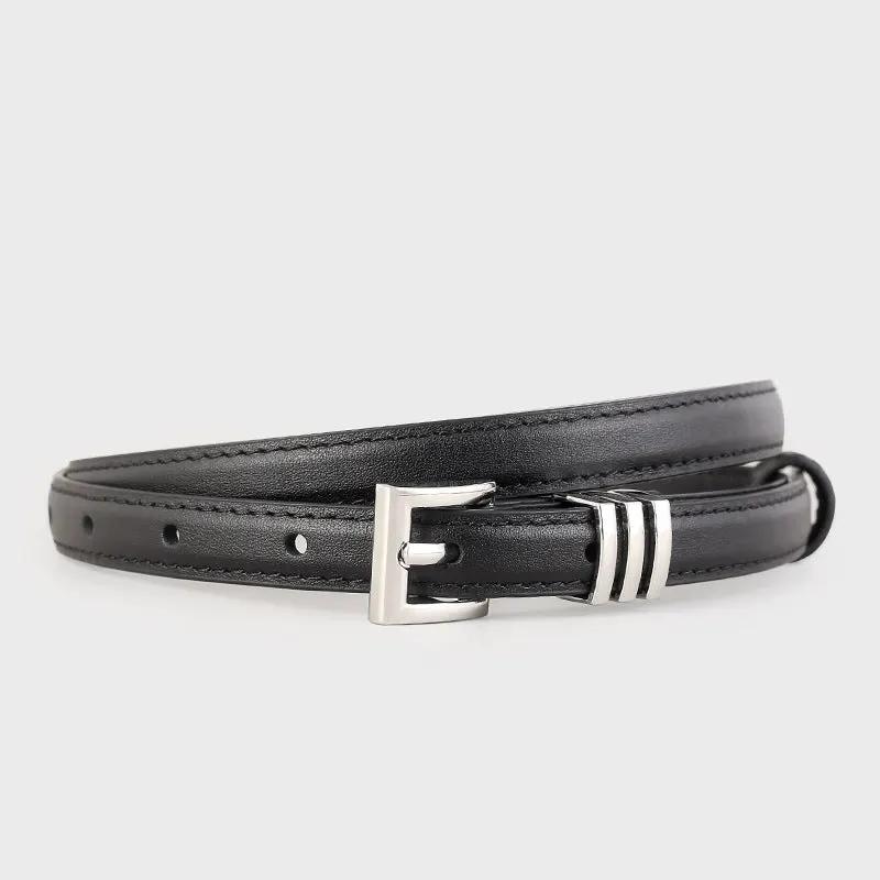 Skinny Leather Belt with Silver Buckle by Trendsi
