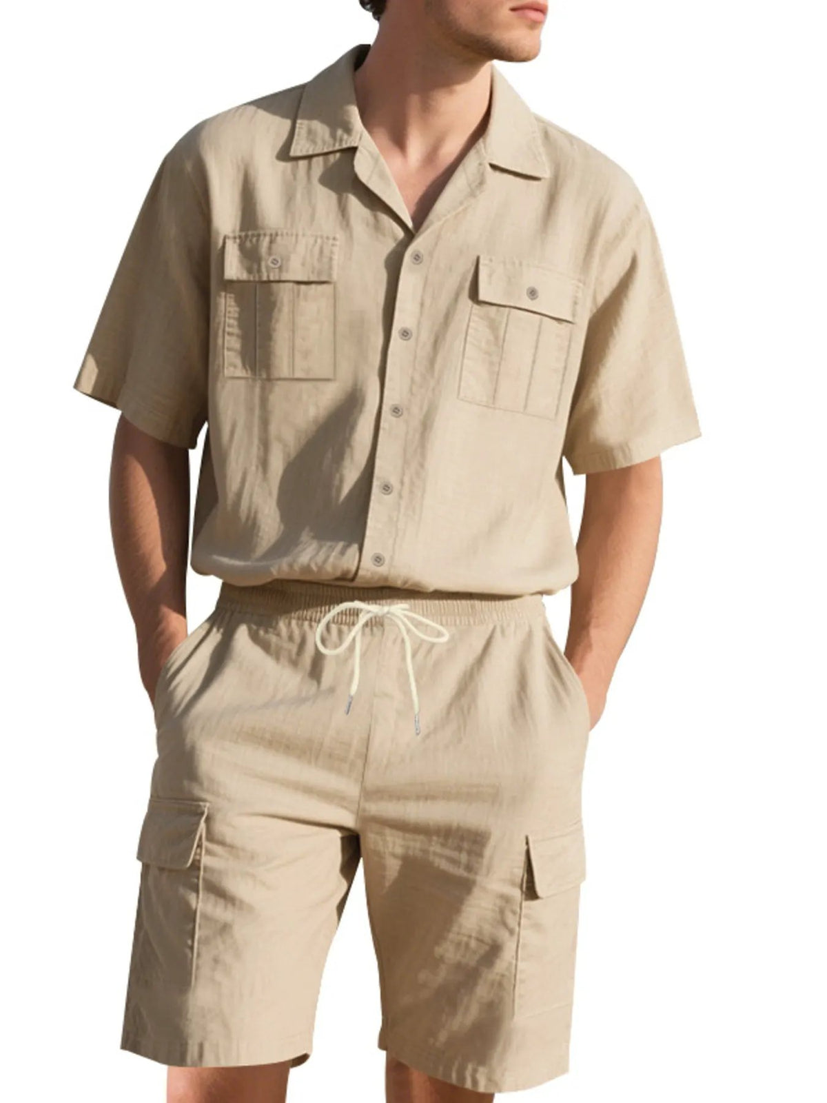 Men's Full Size Button Up Shirt and Shorts Set Plus Size by Trendsi