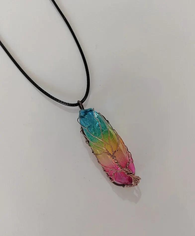 Hot Selling Stone Crystal Pillar Tree Of Life Pendant Ins Fashion Necklace by Maiden-Art