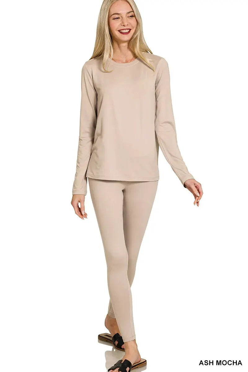 Zenana Microfiber Round Neck Top and Leggings Set by Zenana