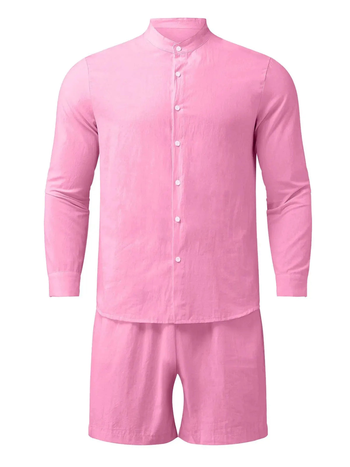 Men's Full Size Button Up Long Sleeve Shirt and Shorts Set Plus Size by Trendsi