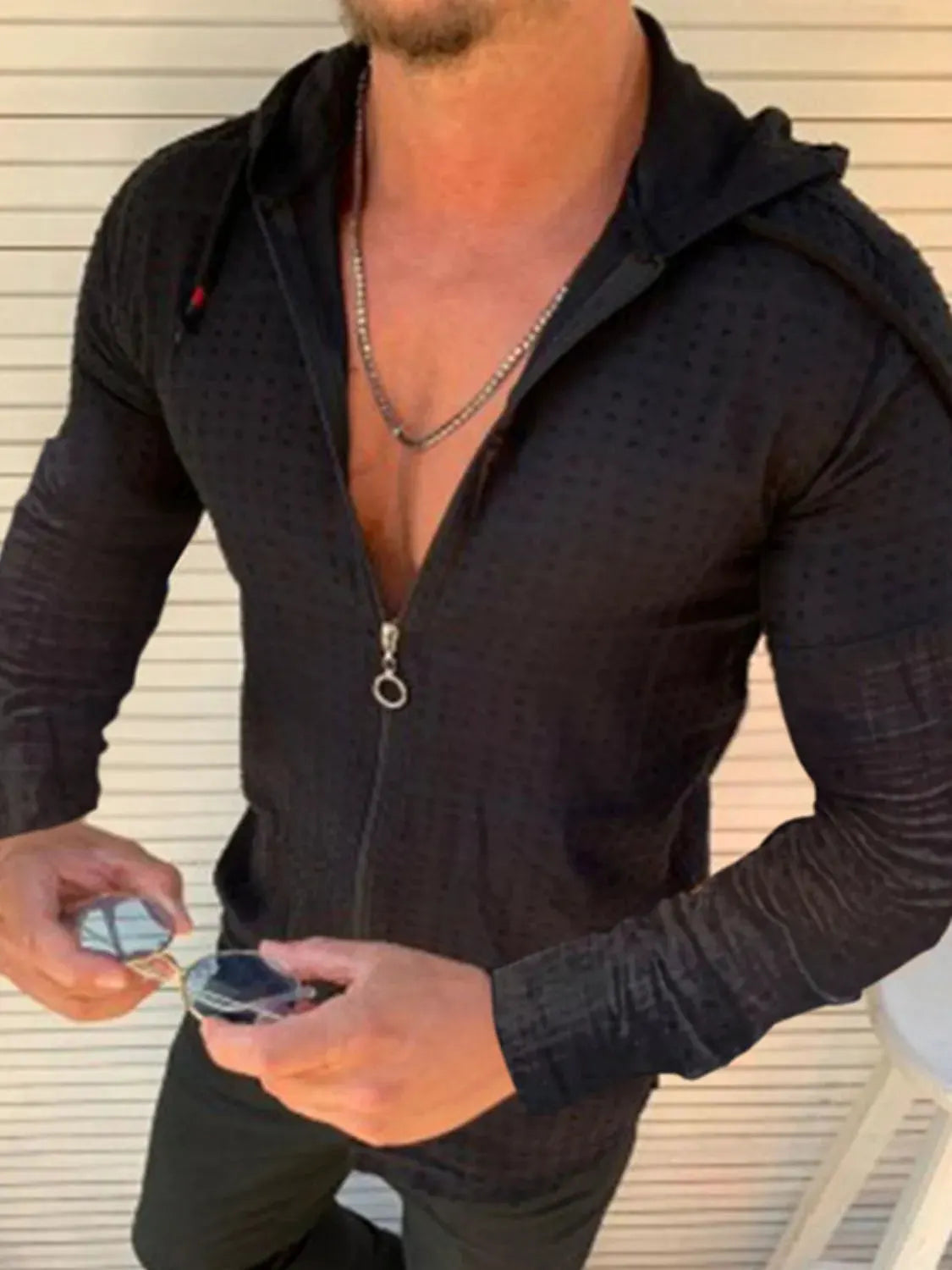Men's Full Size Zip Up Long Sleeve Hooded Top Plus Size by Trendsi