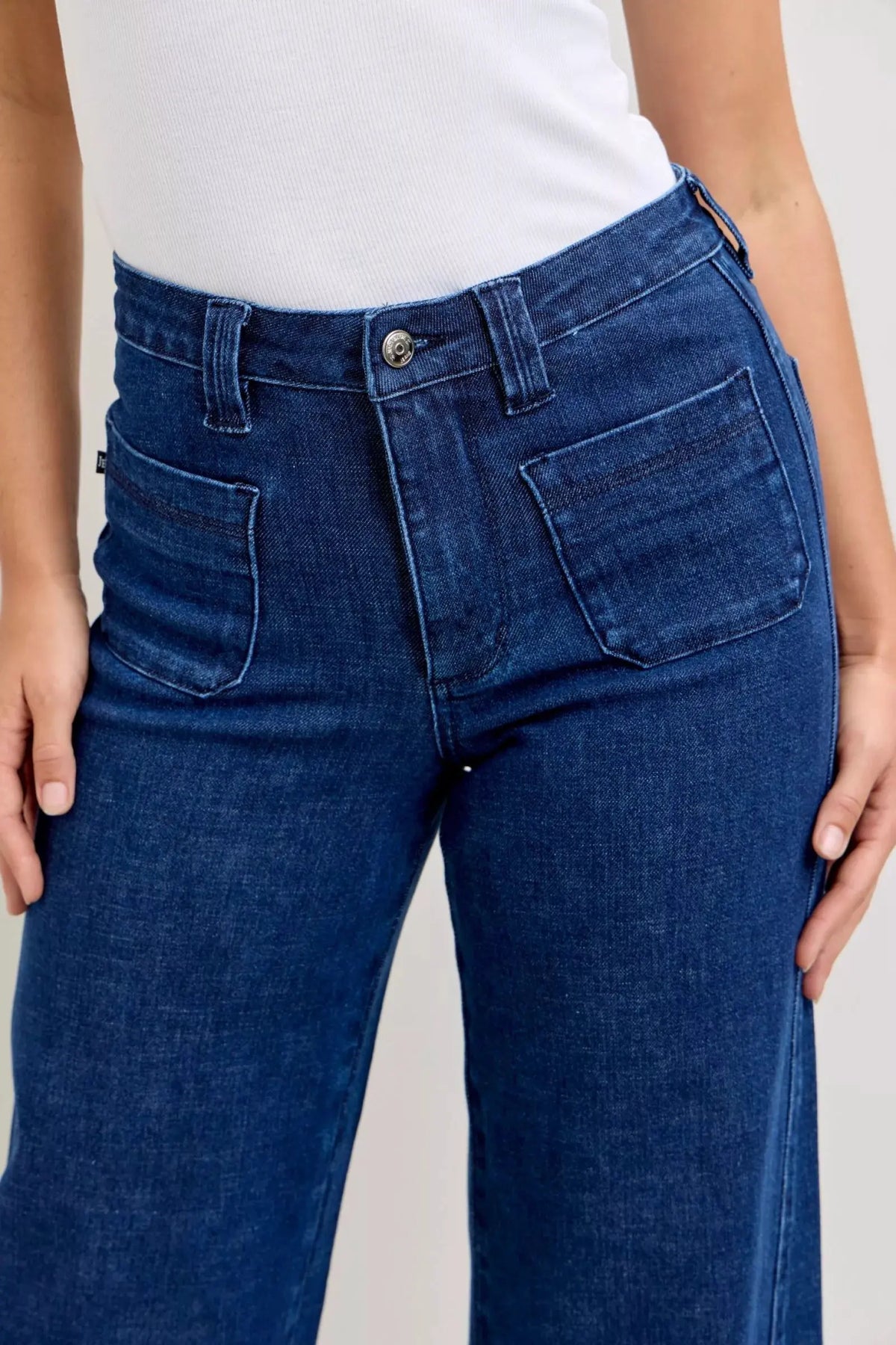 Judy Blue High-Waisted Retro Wide Jeans with Patch Pkts & Twisted Seams by Judy Blue