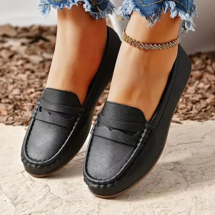 PU Leather Round Toe Flat Slip-Ons by Partner Label