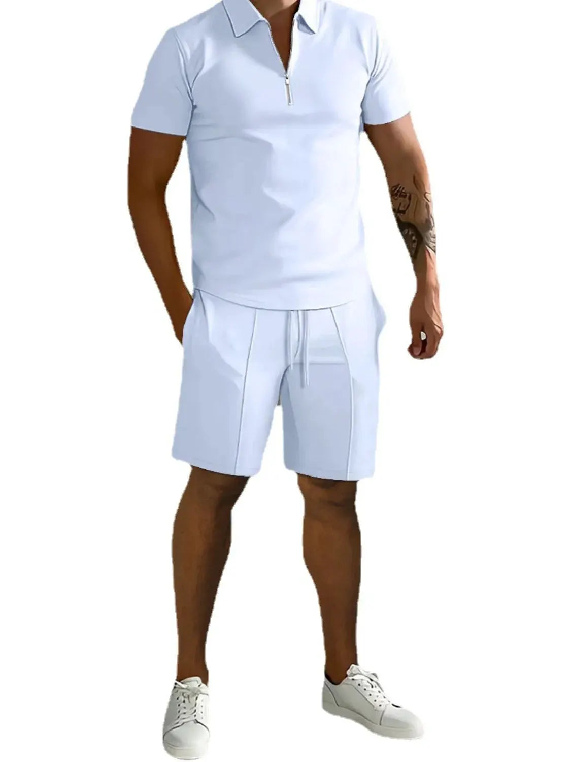 Men's Full Size Collared Neck Short Sleeve Top and Shorts Set Plus Size by Partner Label