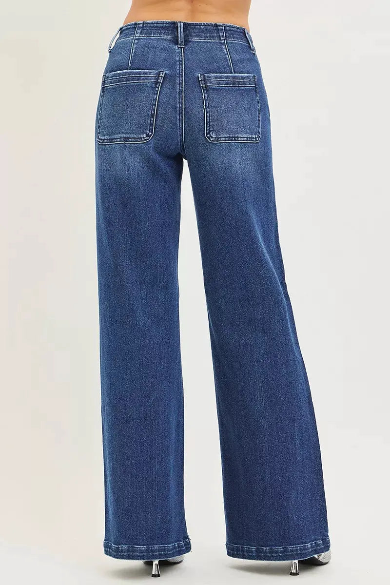 RISEN High Rise Wide Leg Slanted Pocket Jeans by RISEN