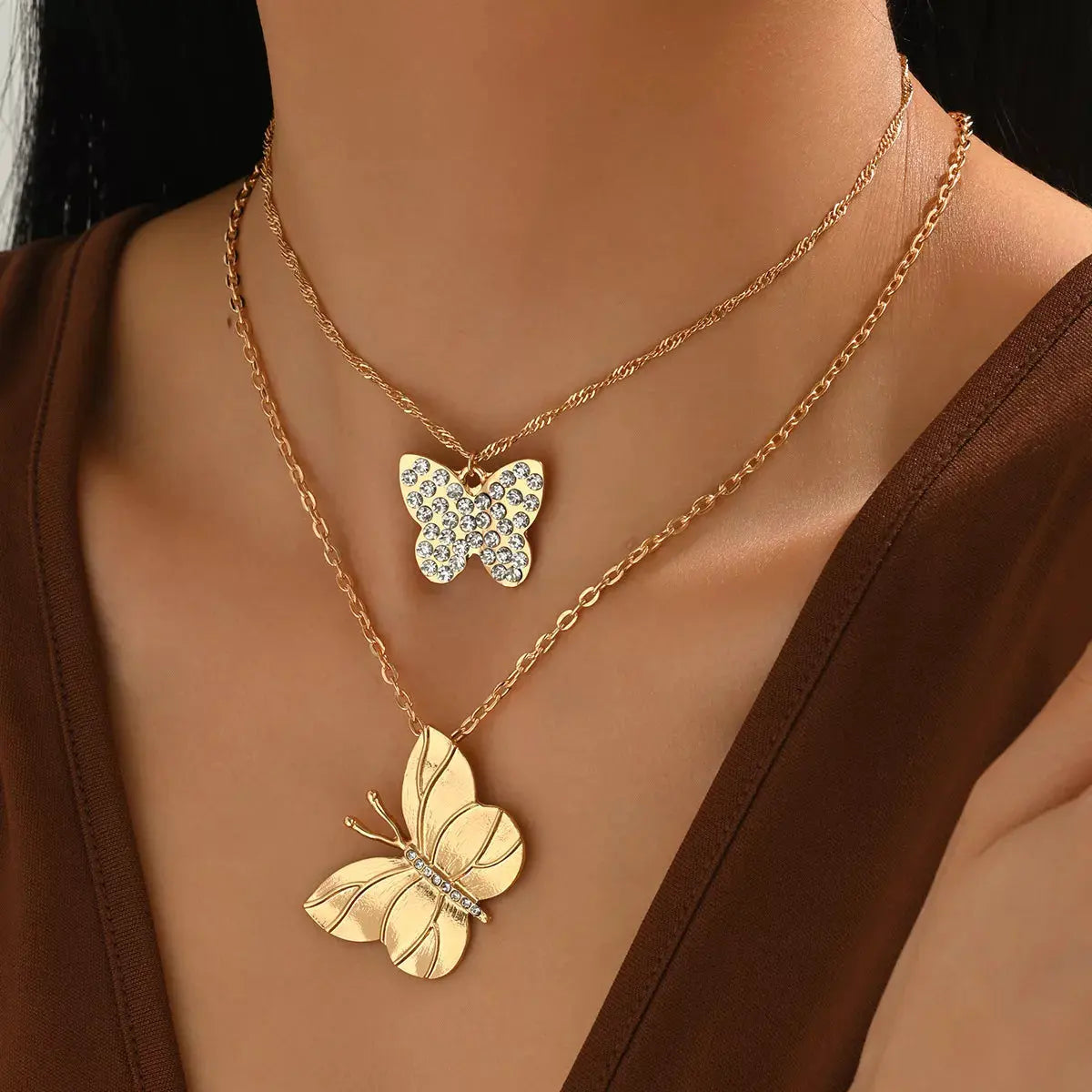 2 Piece 18K Gold-Plated Rhinestone Butterfly Necklace by Partner Labels
