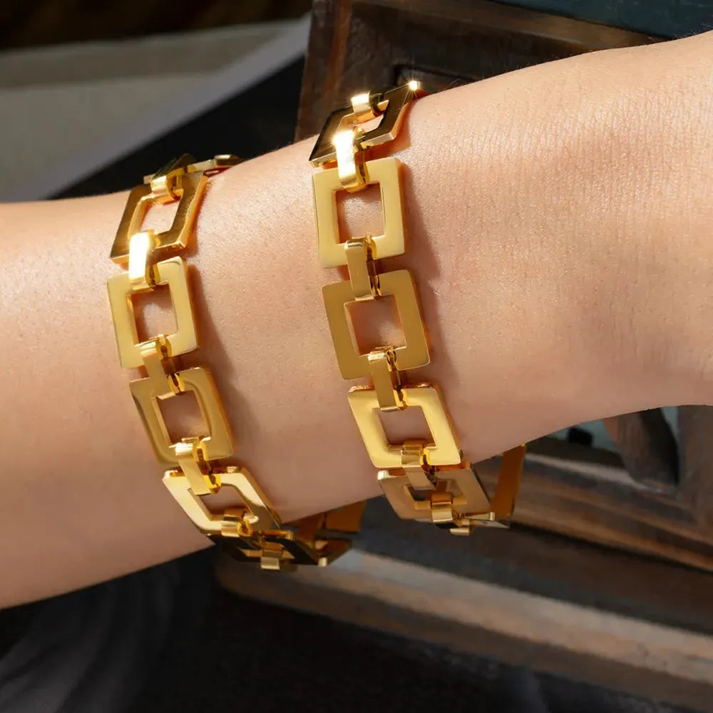 Titanium Steel Hollow Square Chain Bracelet by Partner Label