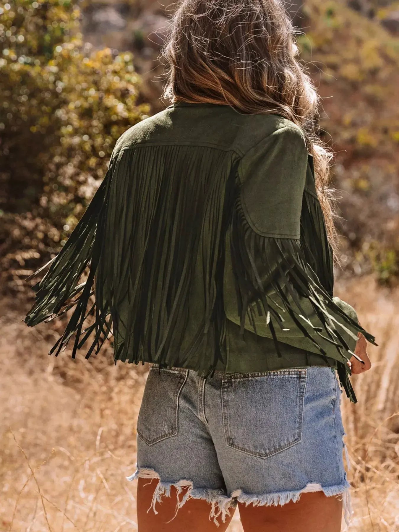 Cropped Fringe Faux Suede Jacket by Partner Label