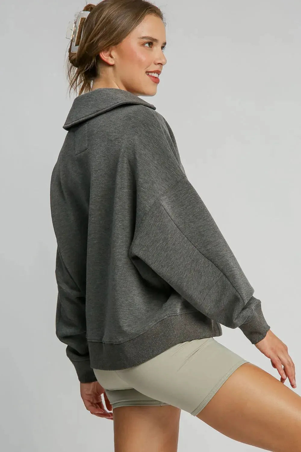 Umgee Johnny Collar Dropped Shoulder Sweatshirt by Oh