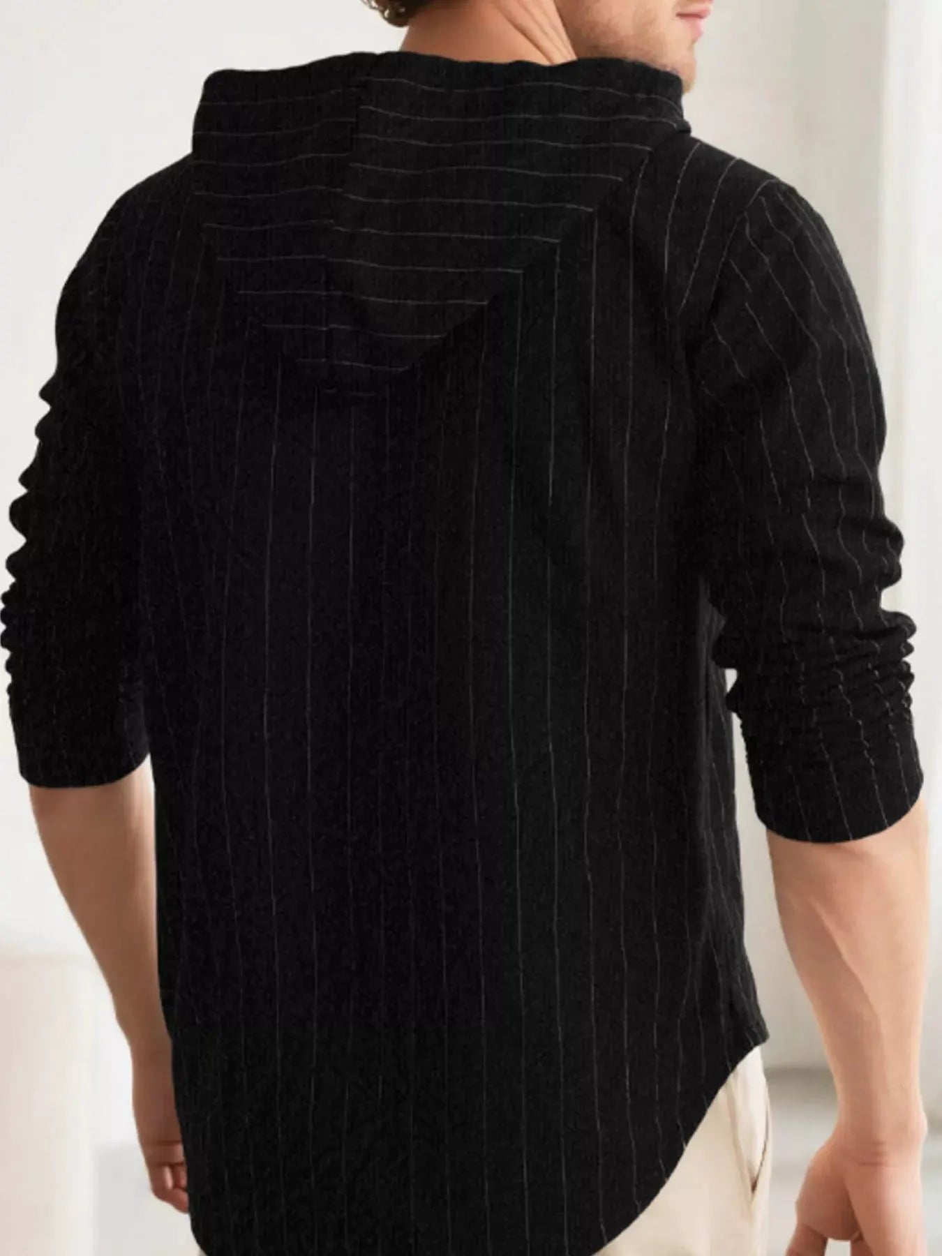 Men's Full Size Drawstring Hooded Button Up Shirt Plus Size by Trendsi