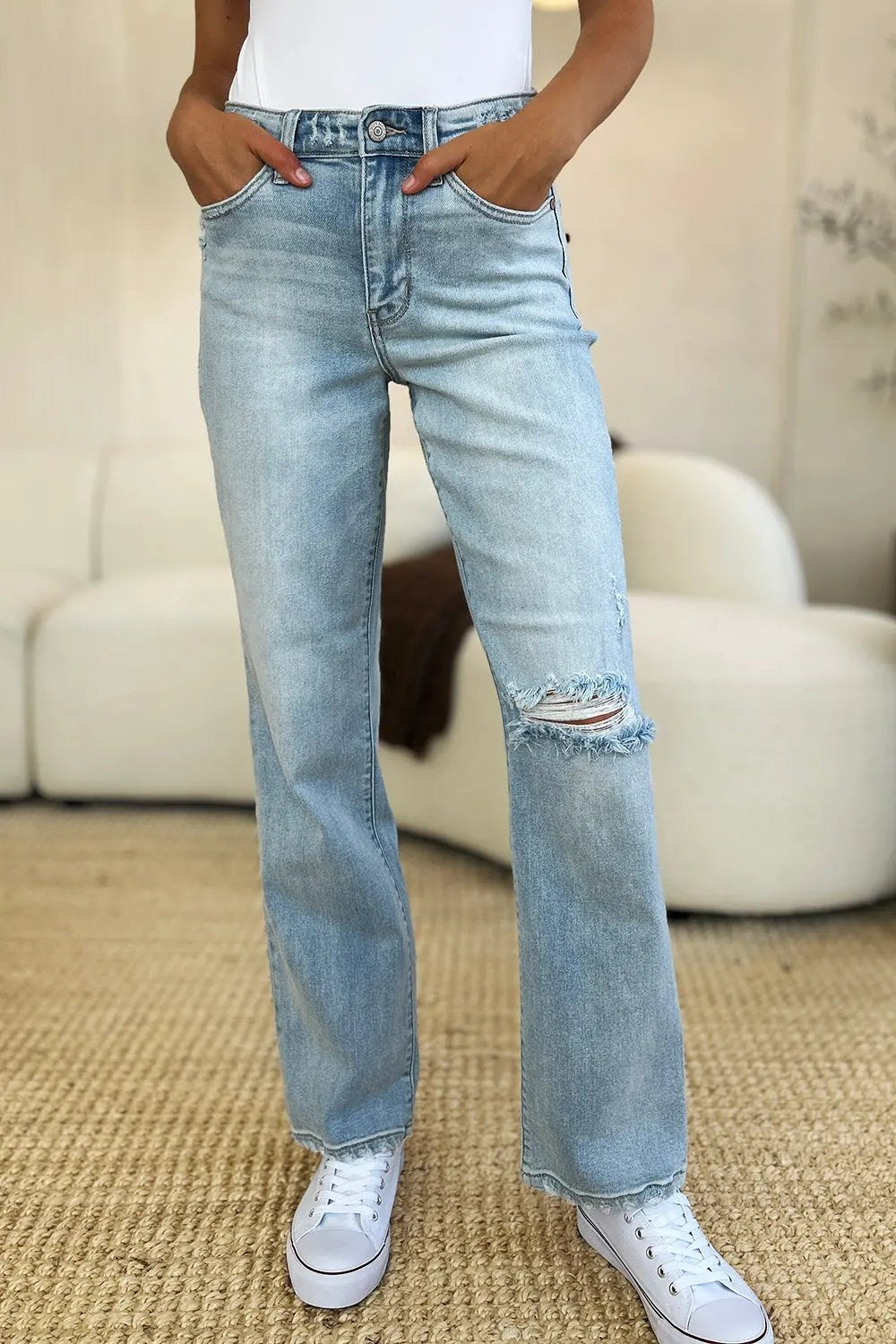 Judy Blue Full Size High Waist Distressed Straight Jeans by Judy Blue
