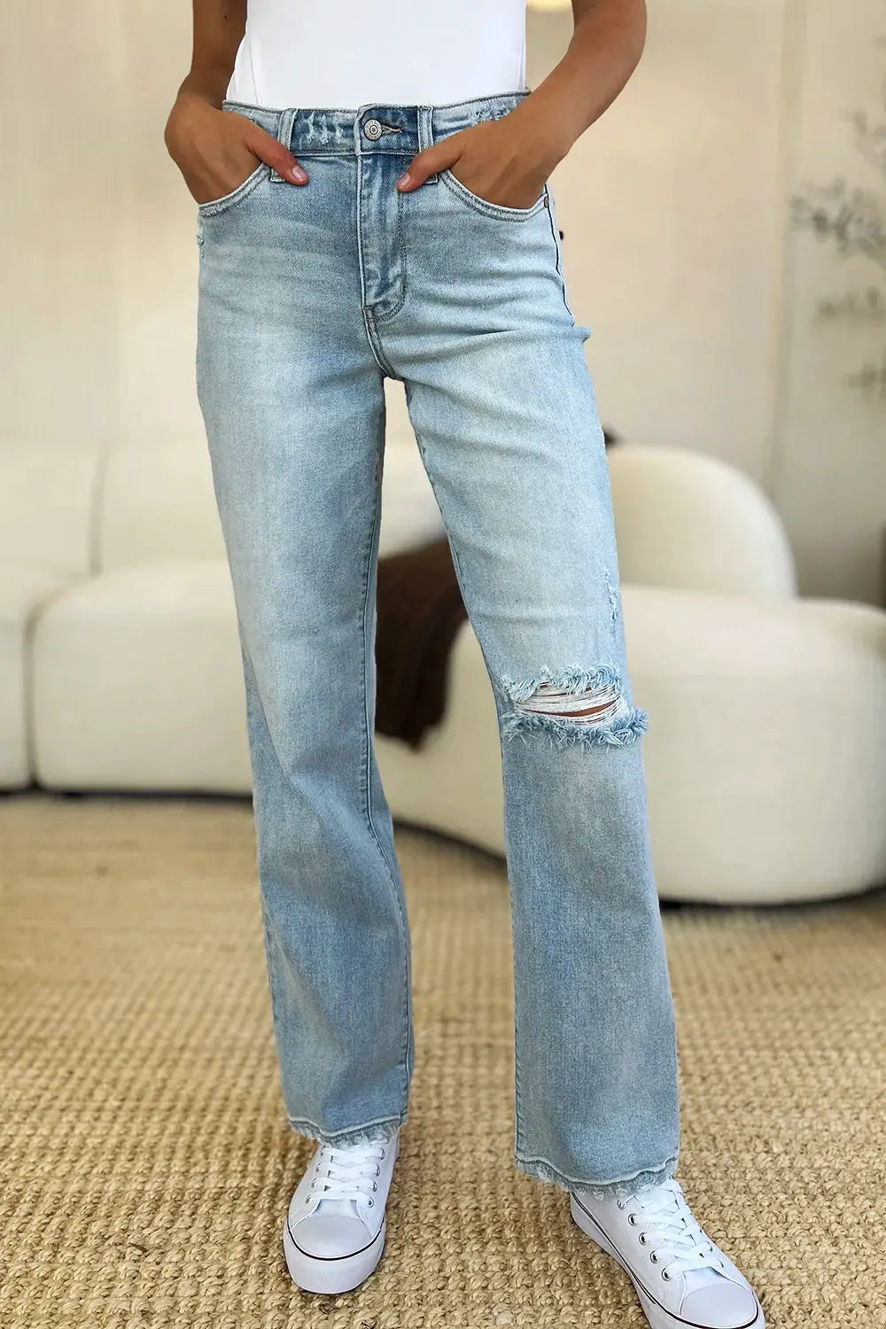 Judy Blue Full Size High Waist Distressed Straight Jeans by Judy Blue