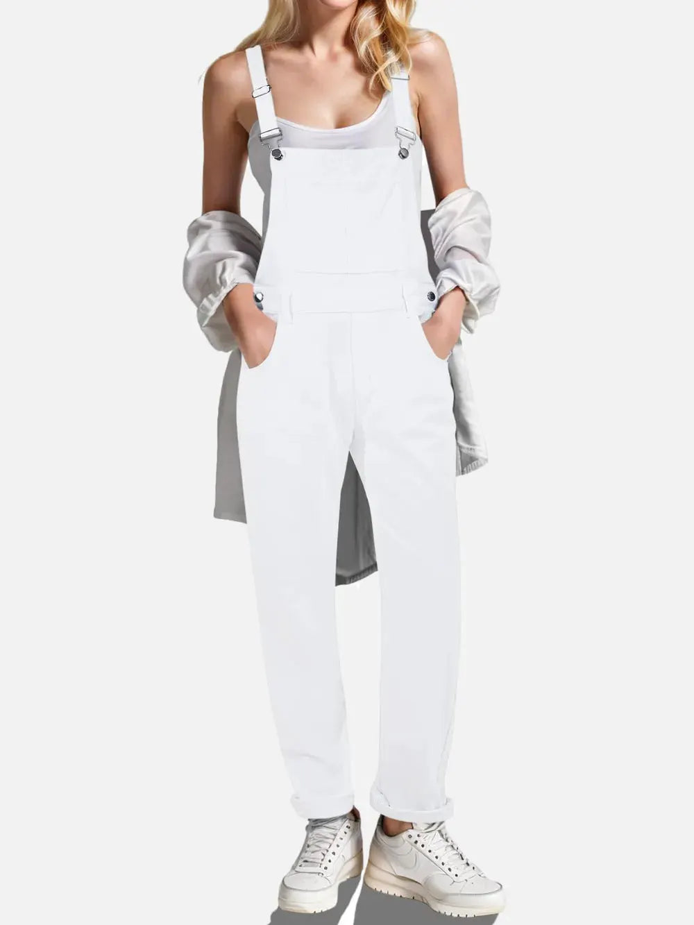 Square Neck Wide Strap Denim Overalls by Partner Labels