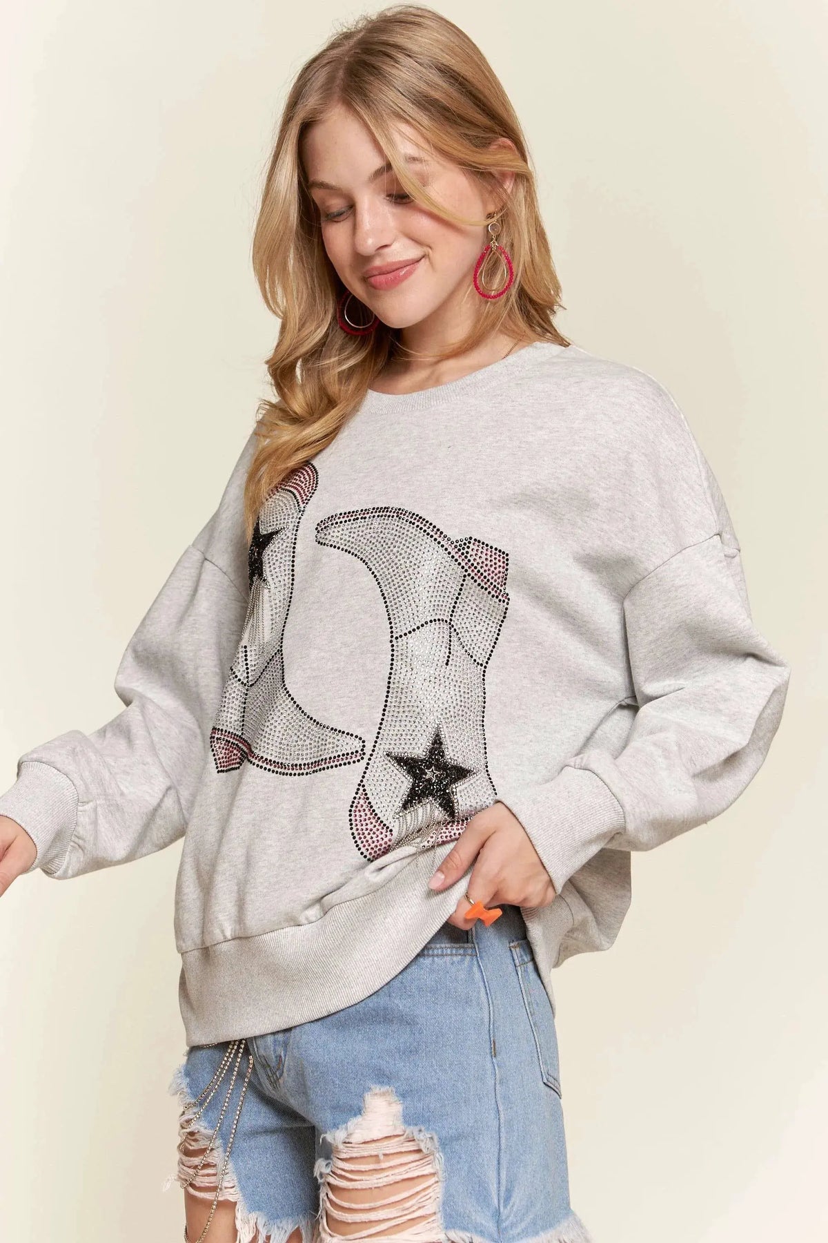 ADORA Rhinestone Accent Casual Sweatshirt by Partner Label