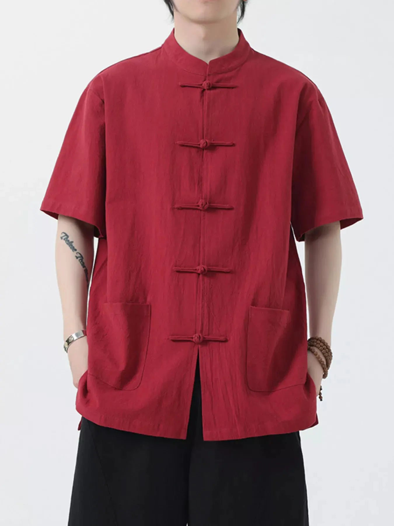 Men's Plus Size Chinese Style Short-Sleeve Shirt by Trendsi