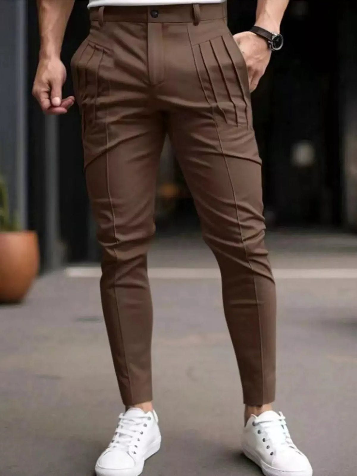 Men's Full Size Pleated Slim Fit Casual Pants Plus Size by Trendsi