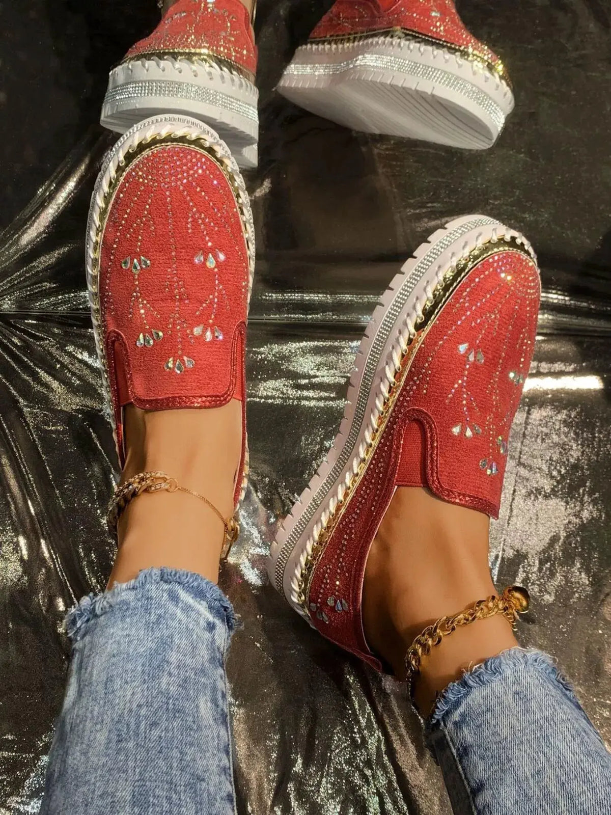 Rhinestone Embellished Platform Loafers by Partner Label