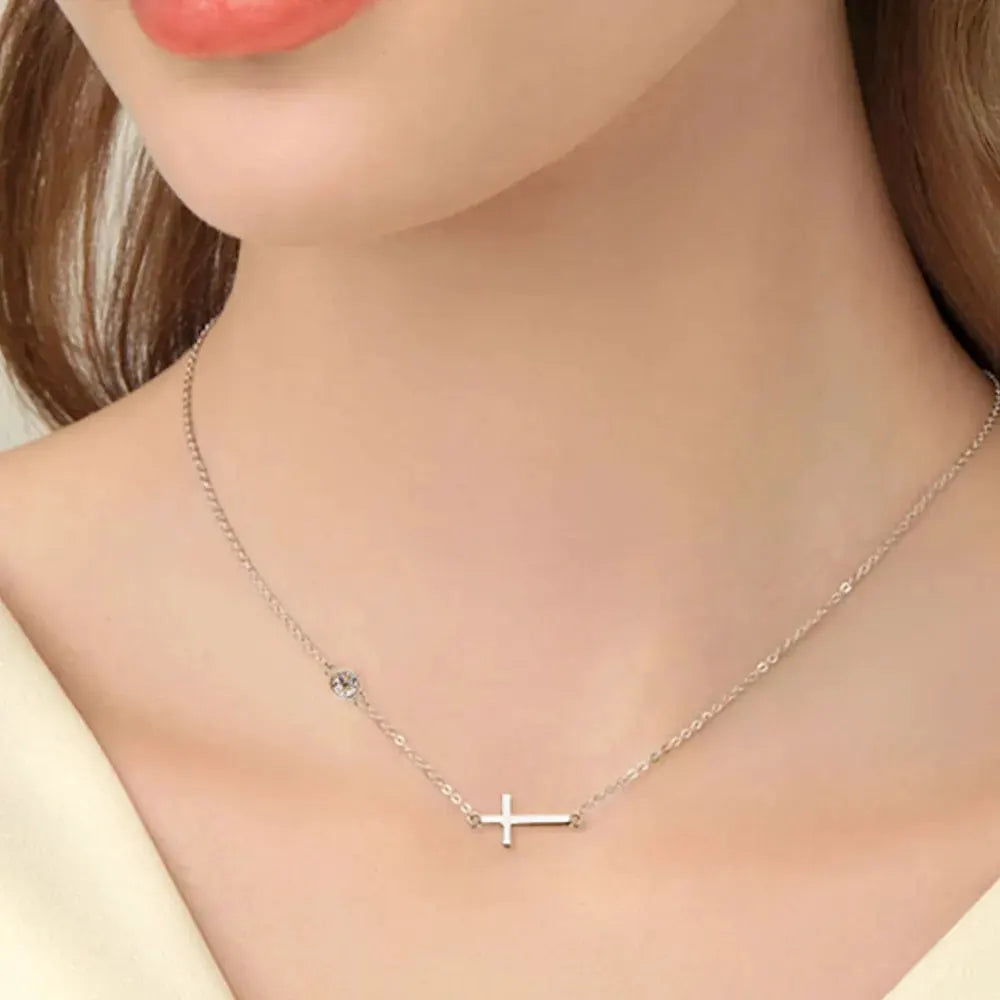 Cross 925 Sterling Silver Moissanite Necklace by Partner Label