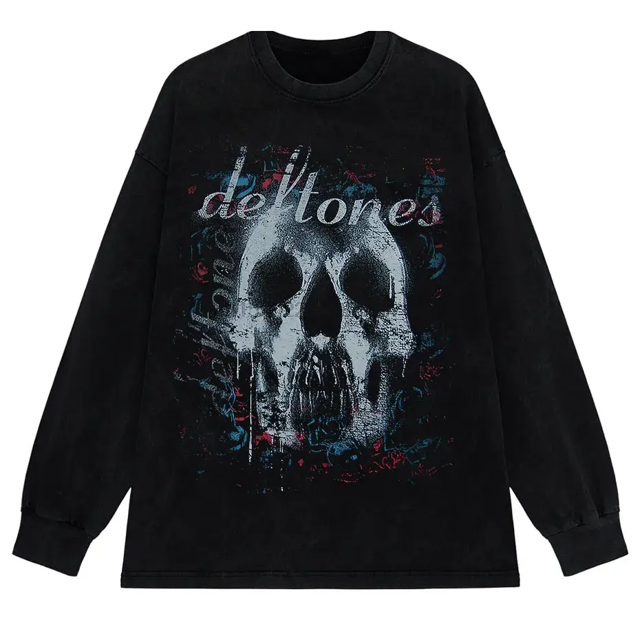 Hip-Hop Skull T-Shirt Men Vintage Harajuku Y2K Streetwear Black Cotton Tee by Vimost Shop