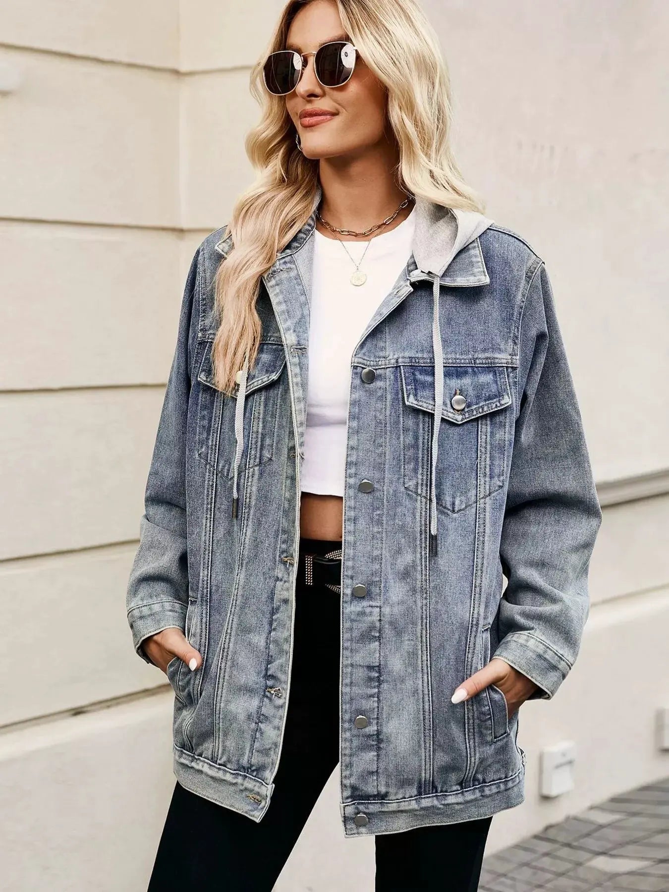 Button Up Long Sleeve Denim Jacket by Partner Label