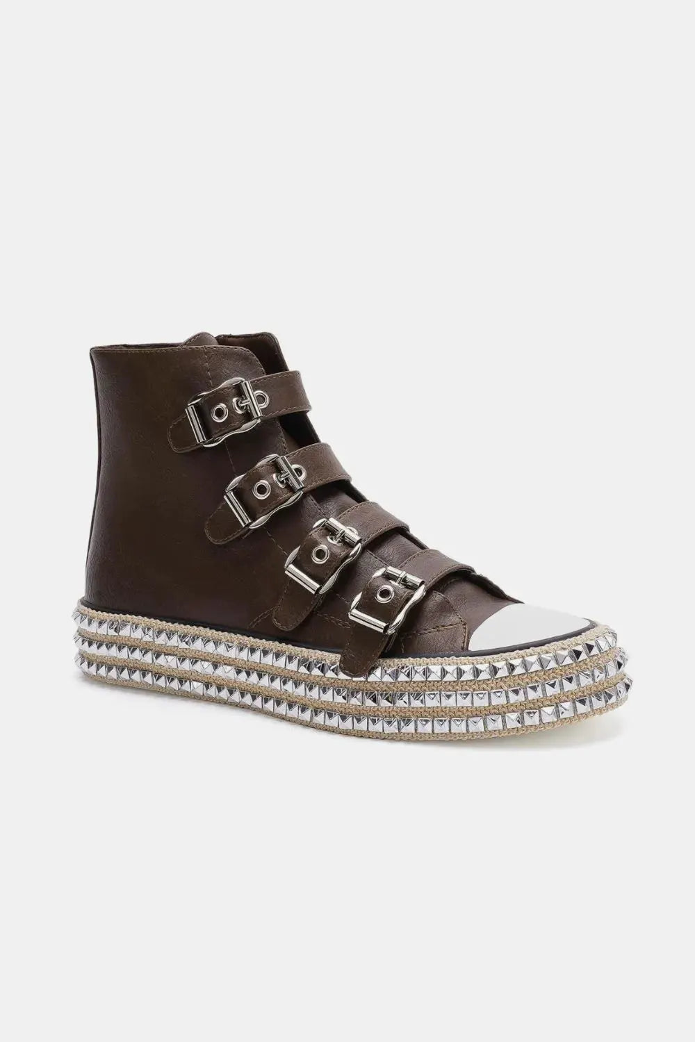 Beast Fashion Multi-Buckle Straps Studded Platform Sneakers by Beast Fashion
