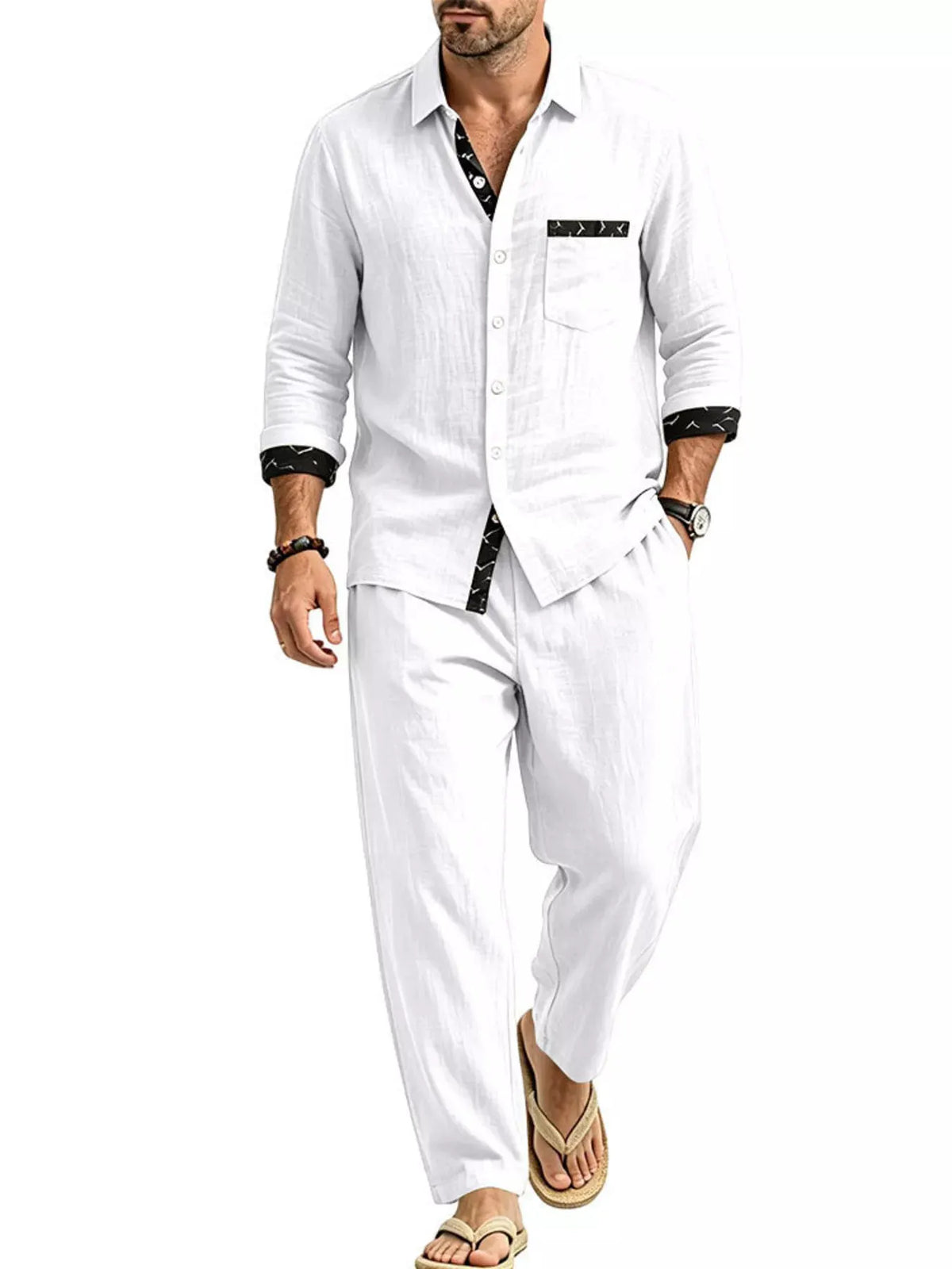 Men's Full Size Casual Button Up Shirt and Pants Two-Piece Set Plus Size by Trendsi