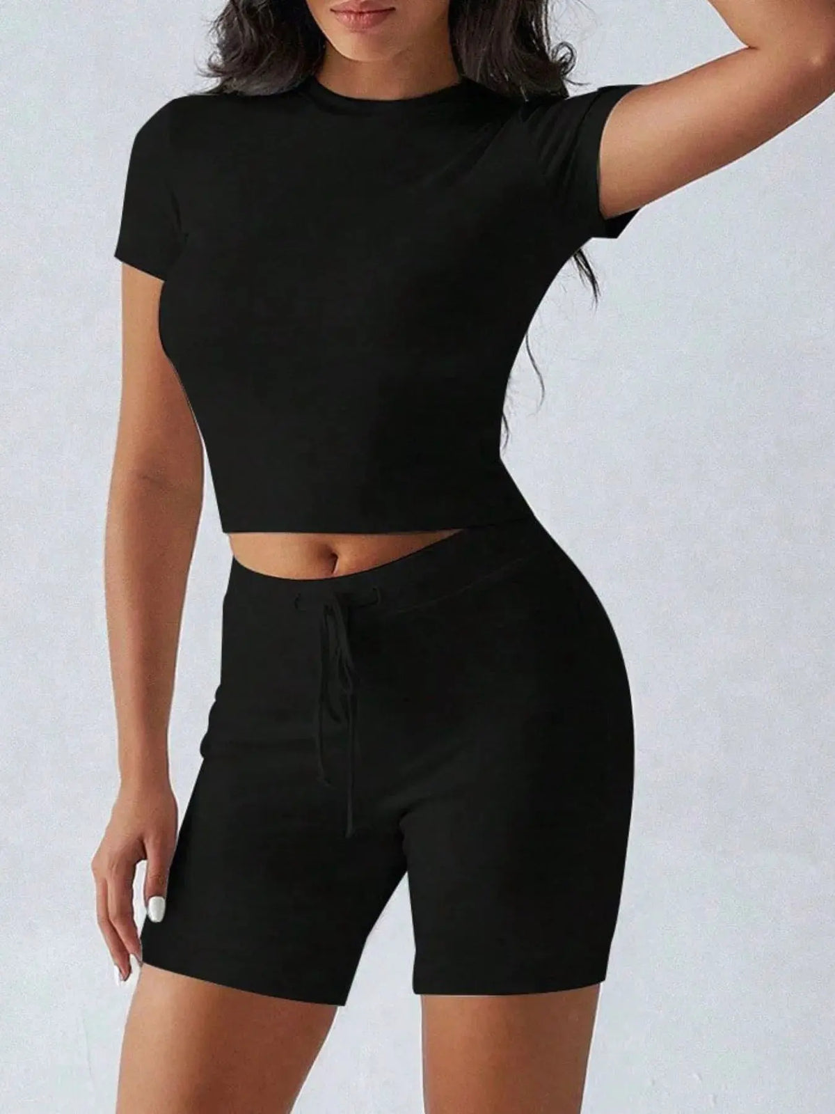 Round Neck Short Sleeve Top and Shorts Set by Partner Label