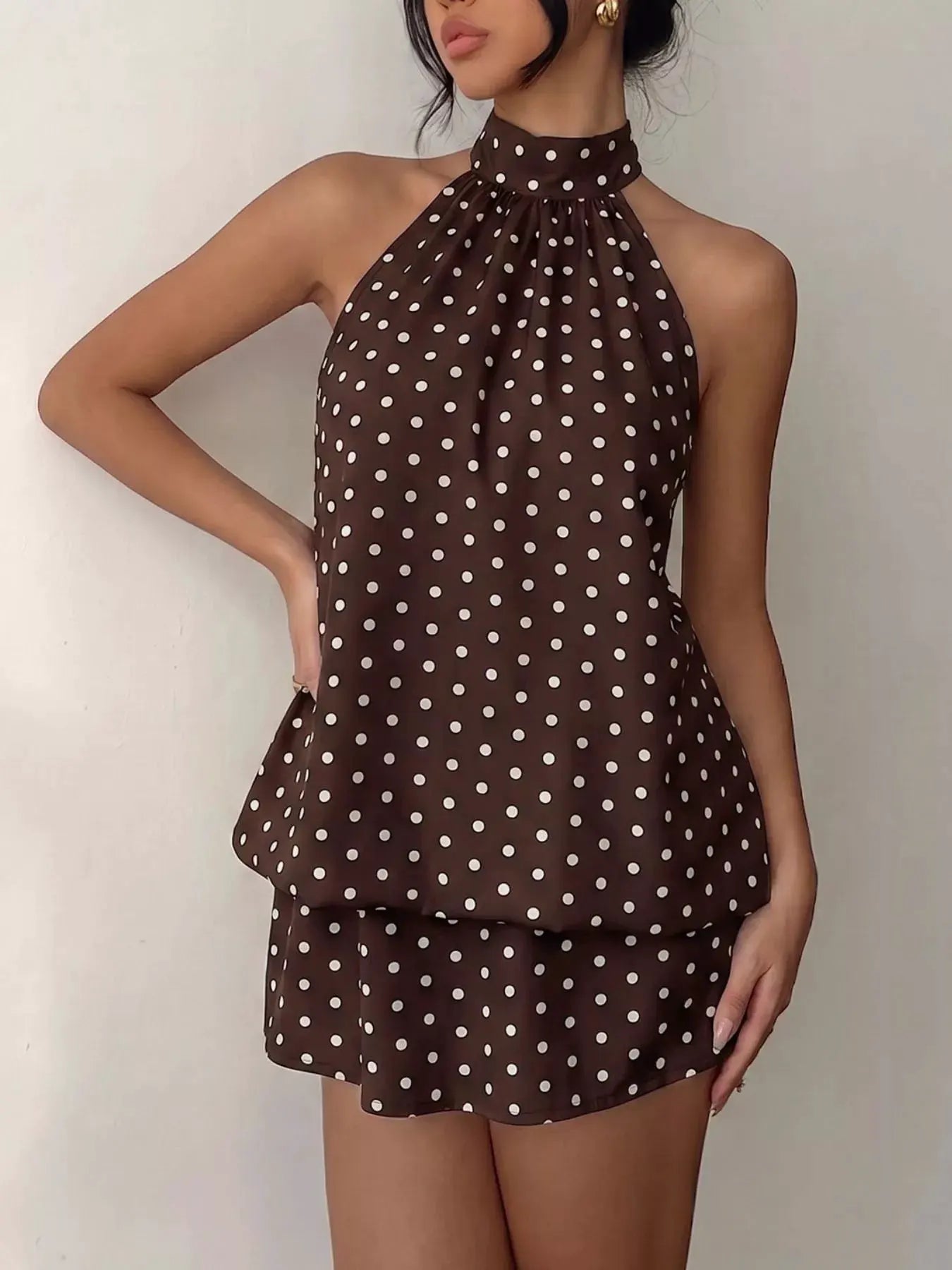 Polka Dot Halter Neck Mini Dress by Trendsi