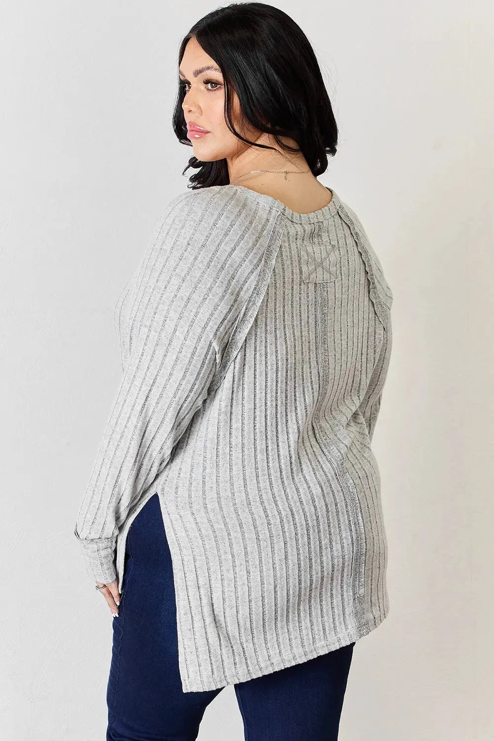 Basic Bae Full Size Ribbed Round Neck Slit T‑Shirt | Partner Labels Selection by Partner Label