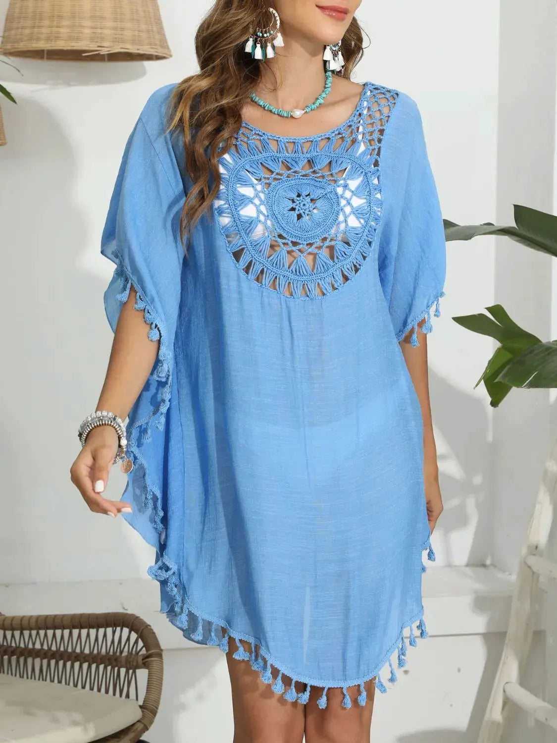 Tassel Crochet Round Neck Cover-Up by Partner Labels