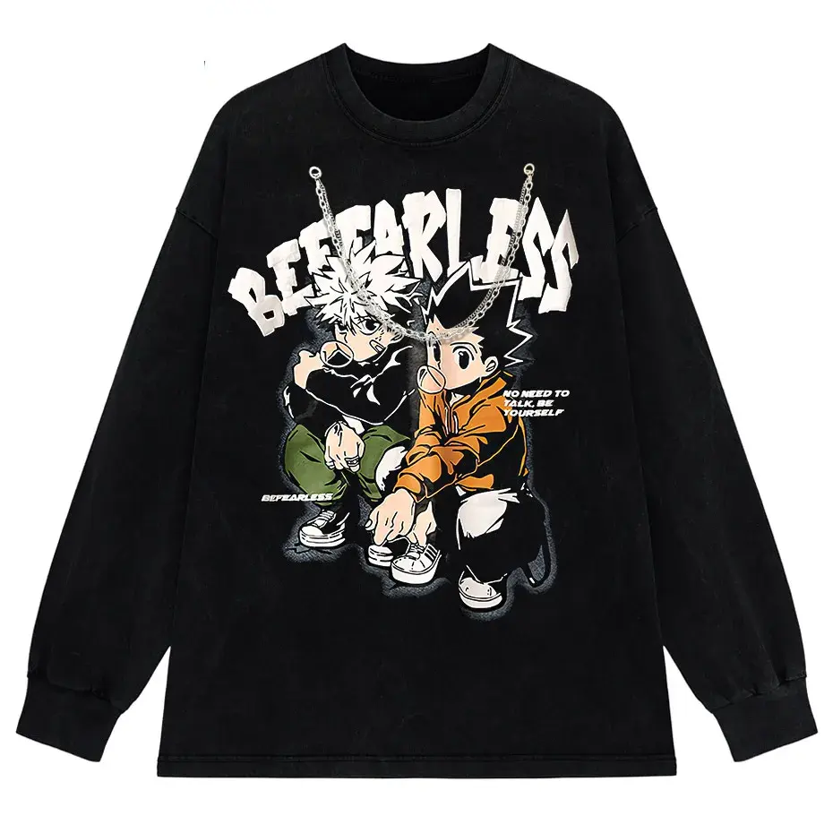 Men's Distressed Anime Graphic T-Shirt Hip Hop Harajuku Streetwear Cotton Oversized Tee by Vimost Shop