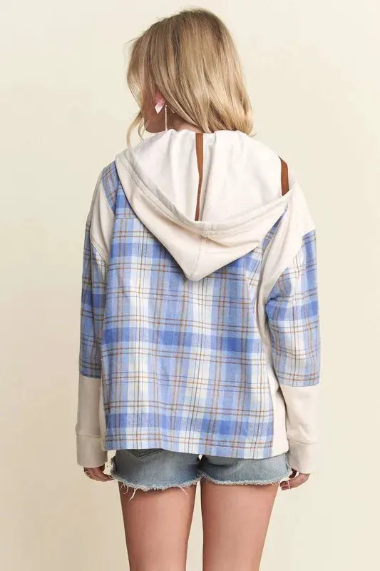 ADORA Button Down Plaid Hoodie Shacket by Partner Label