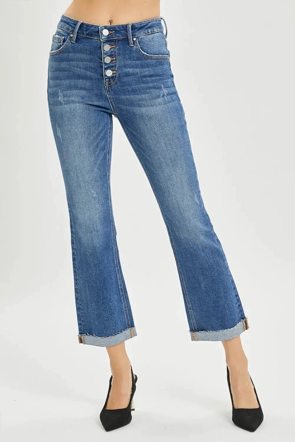 RISEN Full Size Button Fly Cropped Bootcut Jeans by RISEN