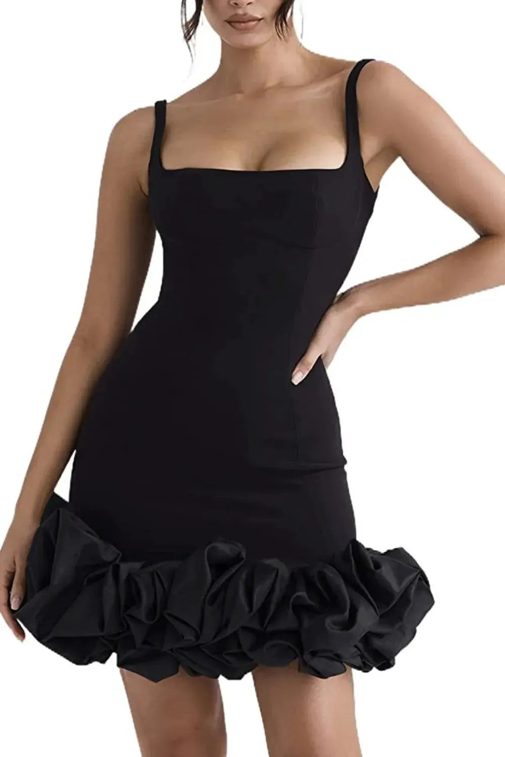 Ruched Square Neck Sleeve Mini Dress by Equanimity Essence