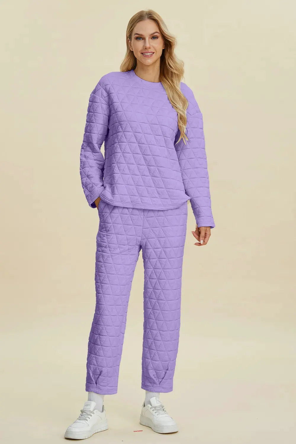 Double Take Full Size Texture Round Neck Long Sleeve Top and Pants Set by Double Take